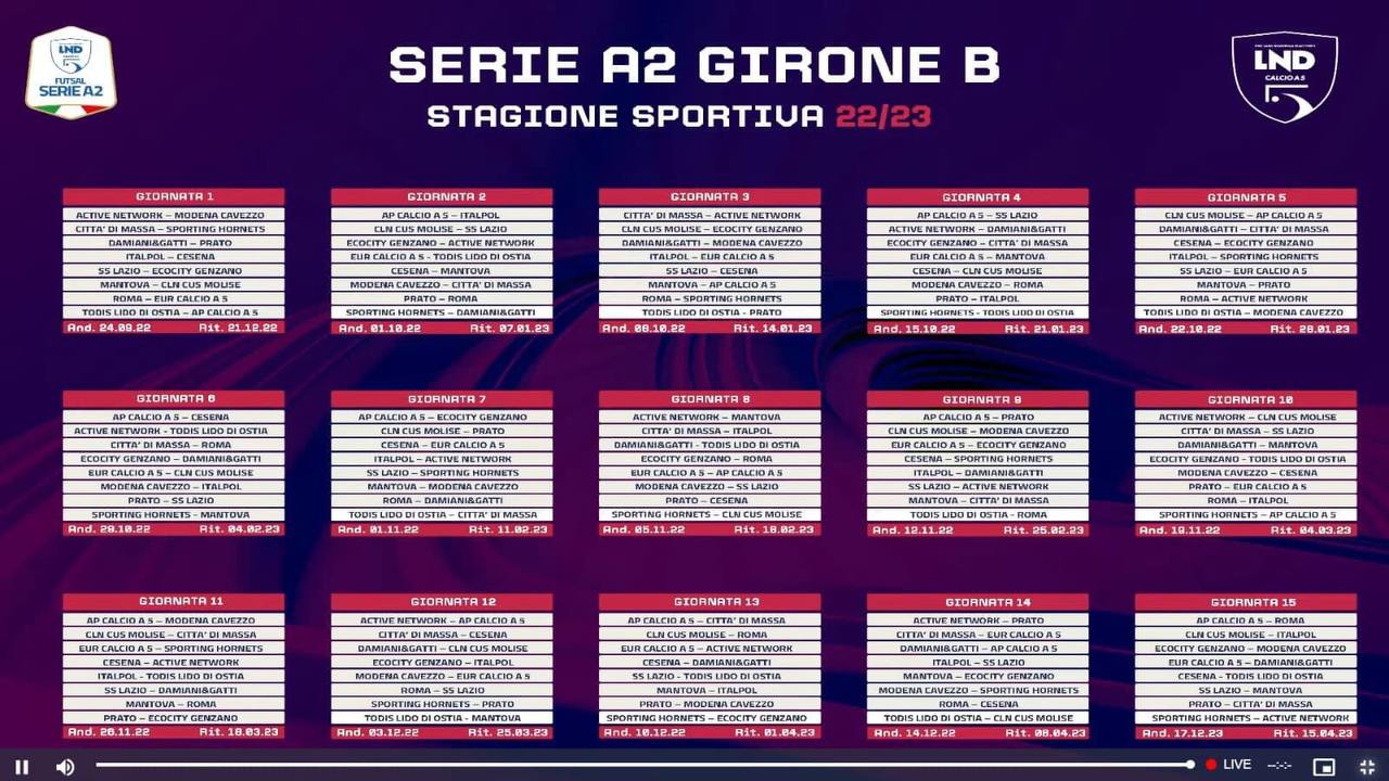 Calendario Serie A2 2022/23